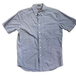 Eddie Bauer Seersucker Short Sleeve Shirt Men's Sz Small Textured Blue Plaid